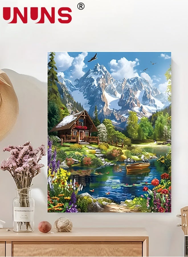 UNUNS رسم بالأرقام بنفسك، مجموعة رسم مناظر طبيعية للغابات بالأرقام للبالغين، مع إطار، منظر جبلي للرسم الأكريليكي DIY كهدايا لتزيين جدران المنزل، 40X50CM - Image 1